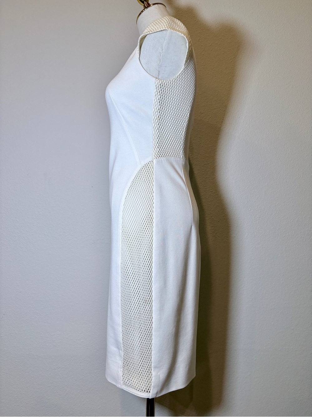 Akris Punto Cream Mesh-Panel Sheath Dress Size 2 - Picture 3 of 12